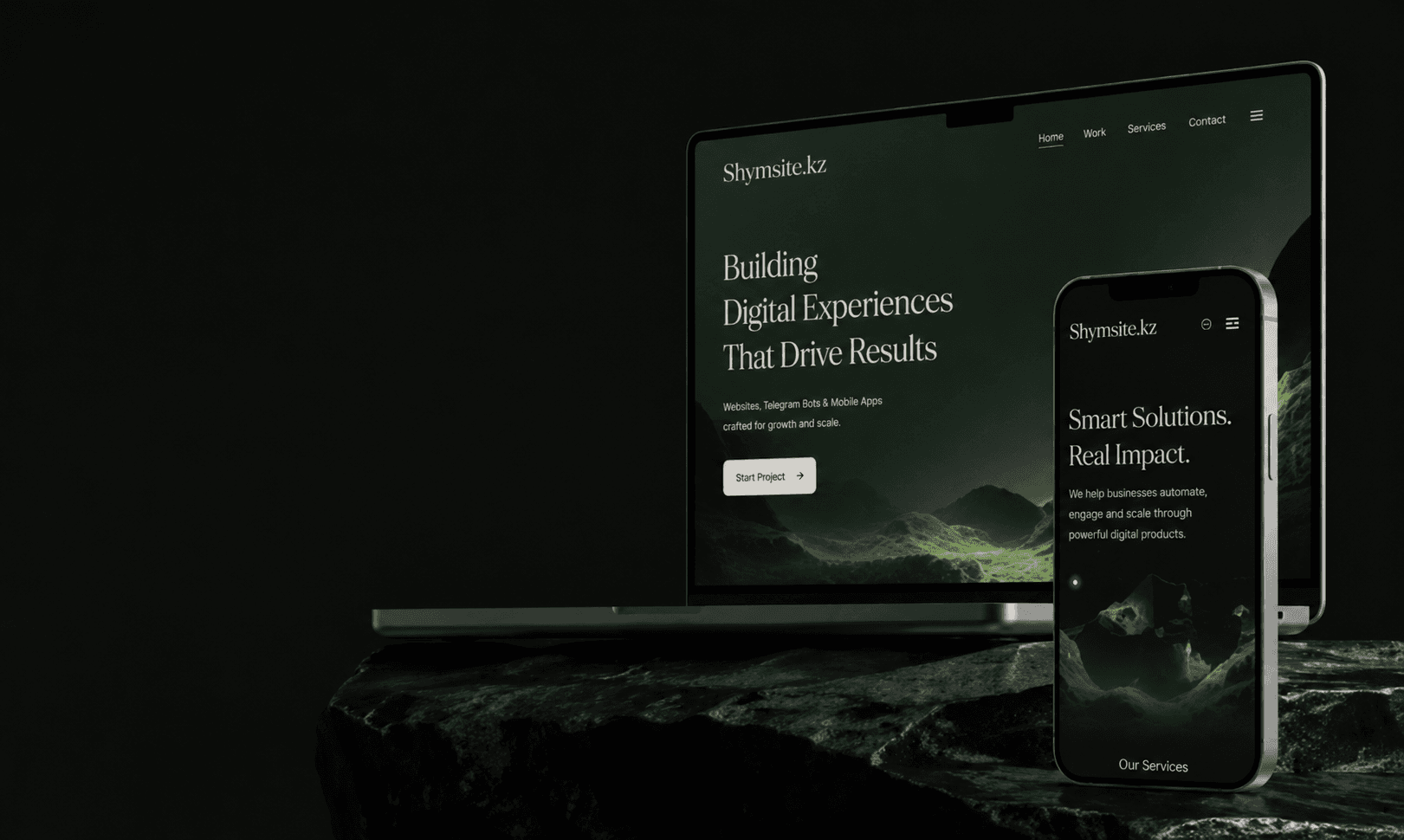 Shymsite.kz — ноутбук и телефон с сайтом компании